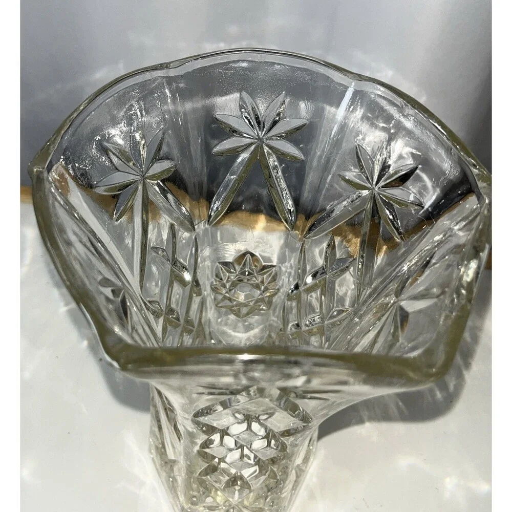 Anchor Hocking 10.5” Tall Star Of David Mid Century Pressed Glass Vase No Flower